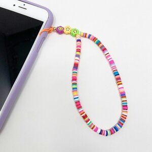 Multicolor Smiley Face Beaded Phone Strap Wristlet